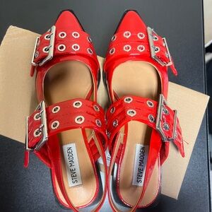 Steve Madden Red Flats with Buckle Detail